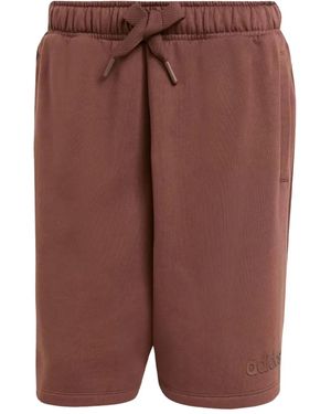 adidas Essentials Logo-Print Fleece Shorts - Brown