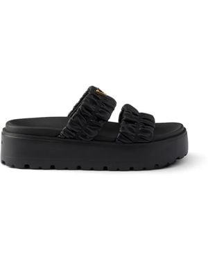 Prada Matelassé Nappa Leather Flatform Slides - Black