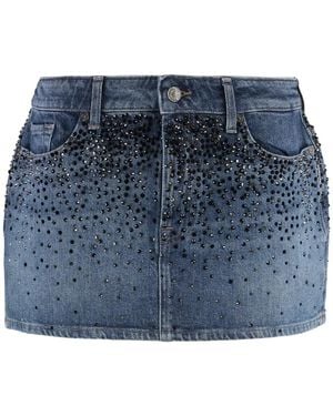 7 For All Mankind Rhinestone-Embellished Denim Skirt - Blue