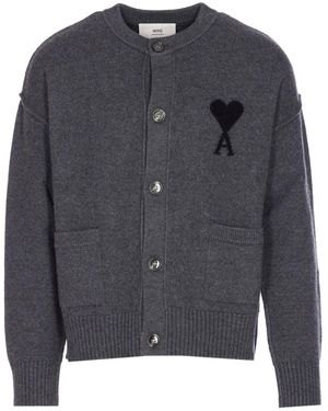 Ami Paris Cardigan Ami De Coeur - Grigio