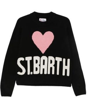 MC2 Saint Barth Kyla Heart-Intarsia Logo-Knit Sweater - Black