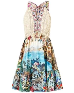 CAMILLA V-Neck Printed Mini Dress - Blue