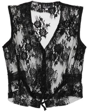 BLAKLACE Lace V-Neck Blouse - Black