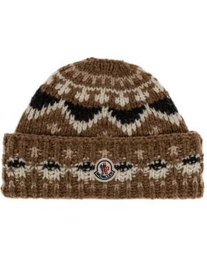 Moncler Beanie Mit Mehrfarbigem Strickmuster - Braun
