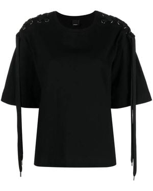 Pinko Lace-Up Cotton T-Shirt - Black