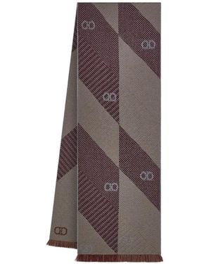 Ferragamo Wool Scarf With Chevron Motif - Brown
