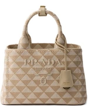 Prada Small Embroidered Tote Bag - Natural