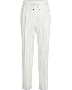 Brunello Cucinelli Stripe Linen Trousers With Drawstring And Double Pleats - White