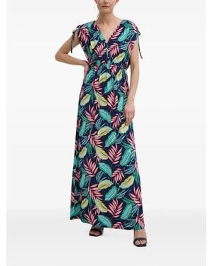 Morgan Robe Longue À Imprimé Feuillage Et Lien De Resserrage - Blue