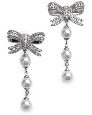 Self-Portrait Crystal-Embellished Bow Earrings - White
