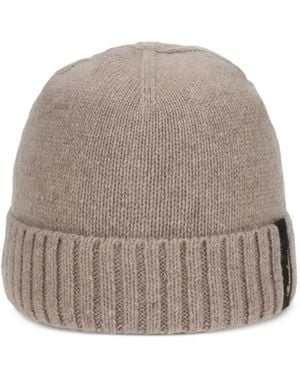 Borsalino Ribbed Logo-Label Beanie Hat - Gray