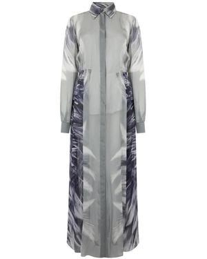Alberta Ferretti Vestido Camisero Largo De Seda Con Estampado Gráfico - Gris