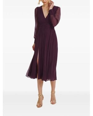 Framboise Vasquez Long-Sleeve Silk Midi Dress - Purple