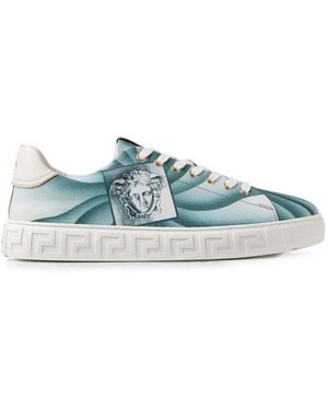 Versace Greca Printed Canvas Trainers - Blue