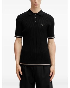 Filling Pieces Ribbed-Knit Logo-Embroidered Polo Shirt - Black
