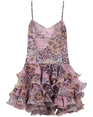 Gcds Animal-Print Ruffled Mini Dress - Purple