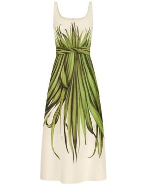 Oscar de la Renta Palm Leaves Cotton Poplin Dress - Metallic