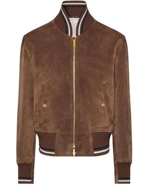 Thom Browne Suede Knit-Detail Bomber Jacket - Brown