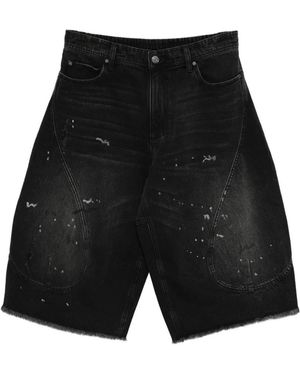 CROQUIS Paint-Splatter Frayed-Edge Denim Shorts - Black