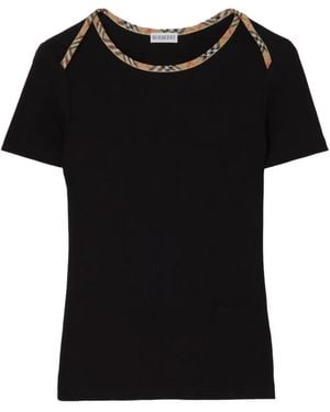 Burberry Chequered Stretch Cotton T-Shirt - Black