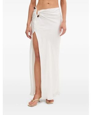 Bardot Beaded-Cutout Side-Slit Long Skirt - White