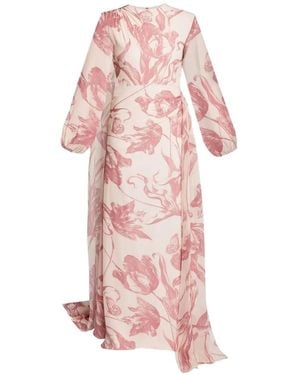 Erdem Draped Floral Silk Voile Gown - Pink