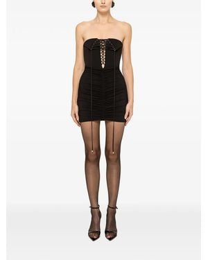 Nissa Ruched Lace-Up Mini Dress - Black
