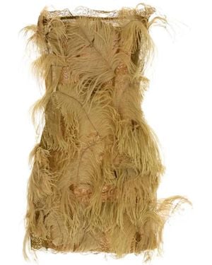 The Attico Feather-Trim Lace-Detail Dress - Metallic