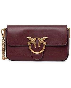 Pinko Love Birds-Hardware Leather Crossbody Bag - Purple