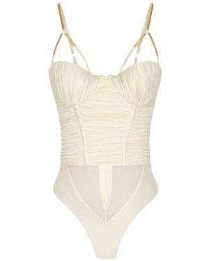 Elisabetta Franchi Draped-Tone-Plaque Bodysuit - White