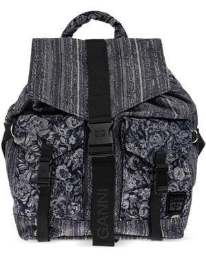 Ganni Floral-Motif Backpack - Black