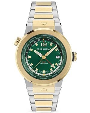 Ferragamo F-80 Gmt Worldtime 43Mm Watch - Metallic