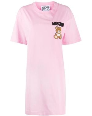 Moschino Tulle Appliqué Cotton T-Shirt Dress - Pink