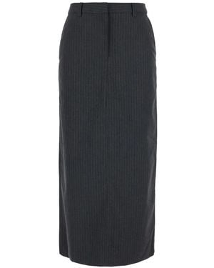 DUNST Pinstripe-Pattern Slit Maxi Skirt - Black
