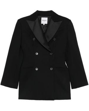 LA PISCINE Double-Breasted Sculpted Blazer - Black
