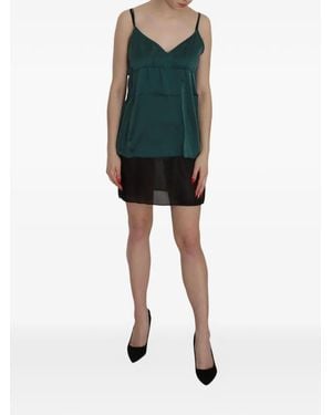 Pink Memories Chiffon-Overlay Gathered-Waist Slip Mini Dress - Green