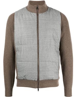 Luciano Barbera Gerippte Strickjacke Mit Einsätzen - Grau