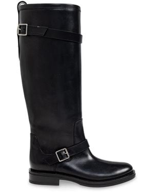 Saint Laurent Almond-Toe Leather Boots - Black