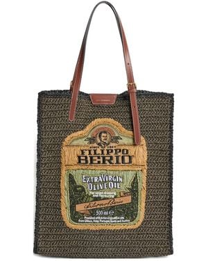 Anya Hindmarch Oil Woven Raffia North/South Tote - Black
