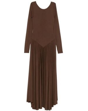 Pink Long-Sleeve Pleated Maxi Dress - Brown