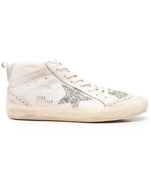 Golden Goose Mid Star Glitter-Patch Trainers - White