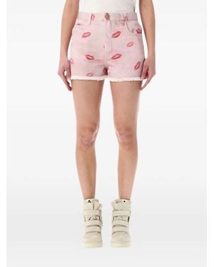 Isabel Marant Lesia Kiss-Print Frayed Shorts - Pink