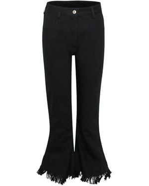 MSGM Frayed Cotton Flared Pants - Black