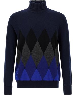 Ballantyne Argyle-Pattern Turtleneck Sweater - Blue