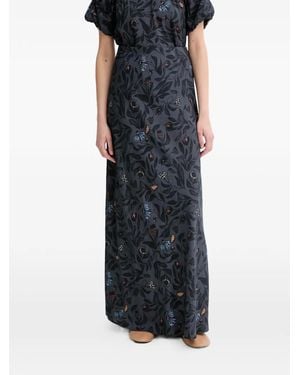 Munthe Bardot Maxirock Mit Blumen - Schwarz