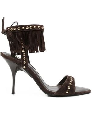 Marc Ellis Fringed Stud-Embellished Sandals - Black