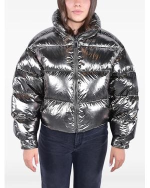 Michael Kors Metallic Nylon Ciré Puffer Jacket - Gray