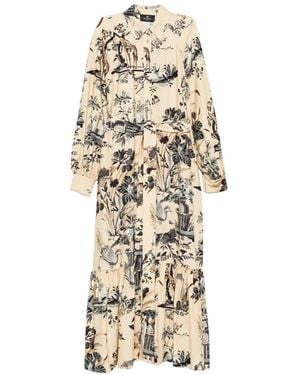 Etro Scenic-Print Tiered Maxi Dress - Metallic