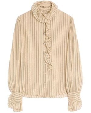 Valentino Garavani Ruffle-Detail Striped Shirt - Natural