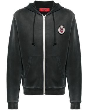 424 Appliqué-Logo Cotton Hoodie - Black